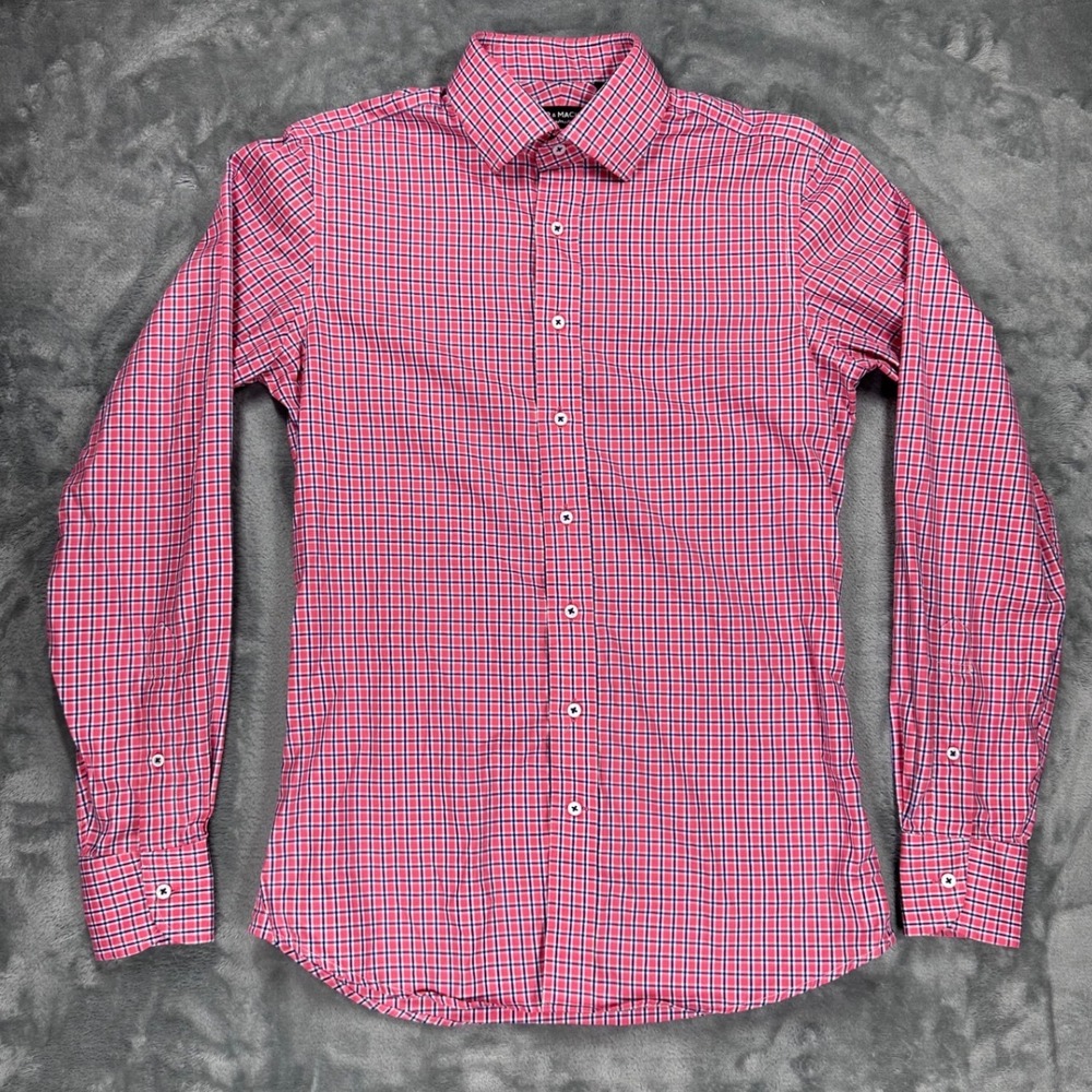 Spier & Mackay Extra Slim Fit Dress Shirt 14.5 34 Pink Blue Check Cotton Mens